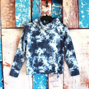 Girl's Youth SO Micro Fleece Funnel Neck Long Sleeve LARGE Blue Tie Dye NEW